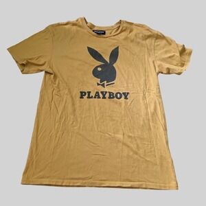 Playboy by PacSun Mens Mustard Yellow Graphic Bunny Logo Cotton‎ T-Shirt Large